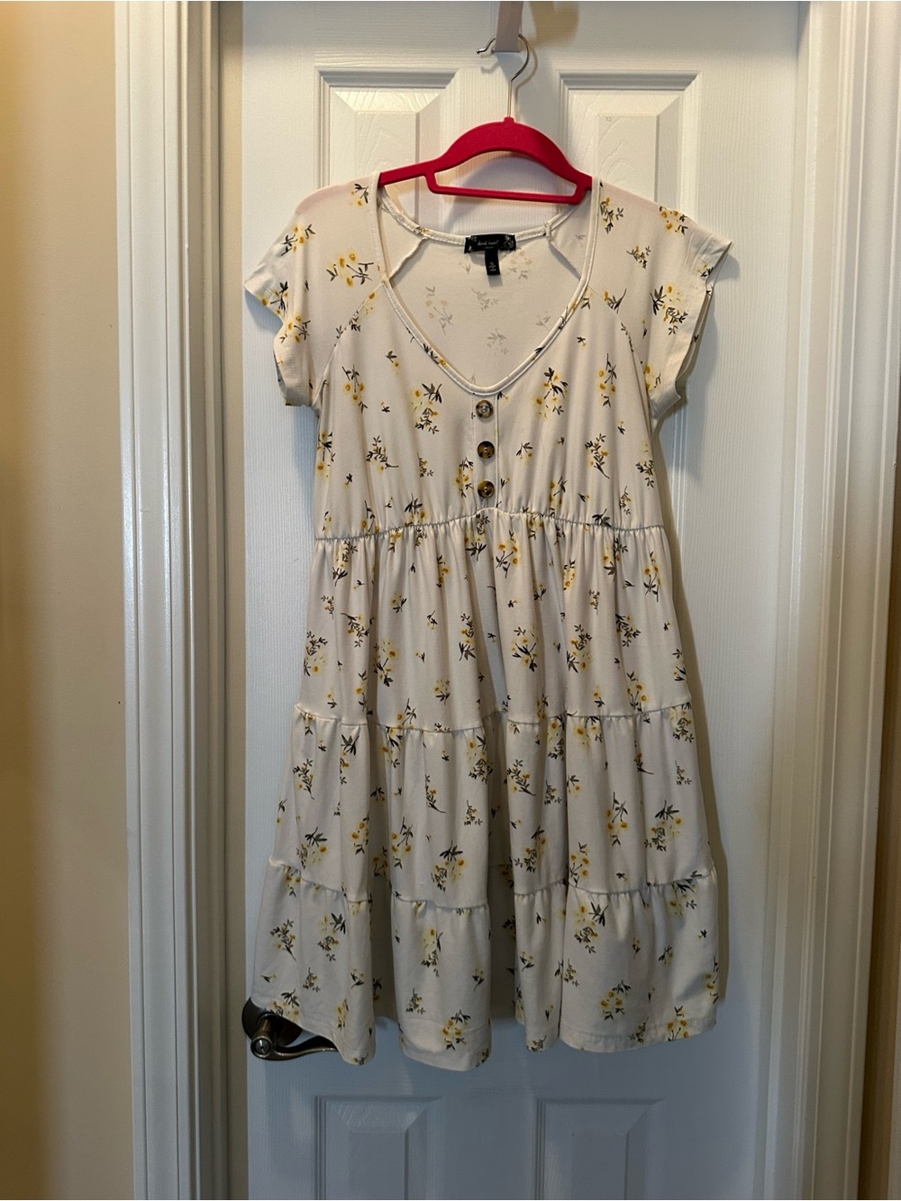 Derek Heart Maternity Cream Dress with Yellow Floral Print